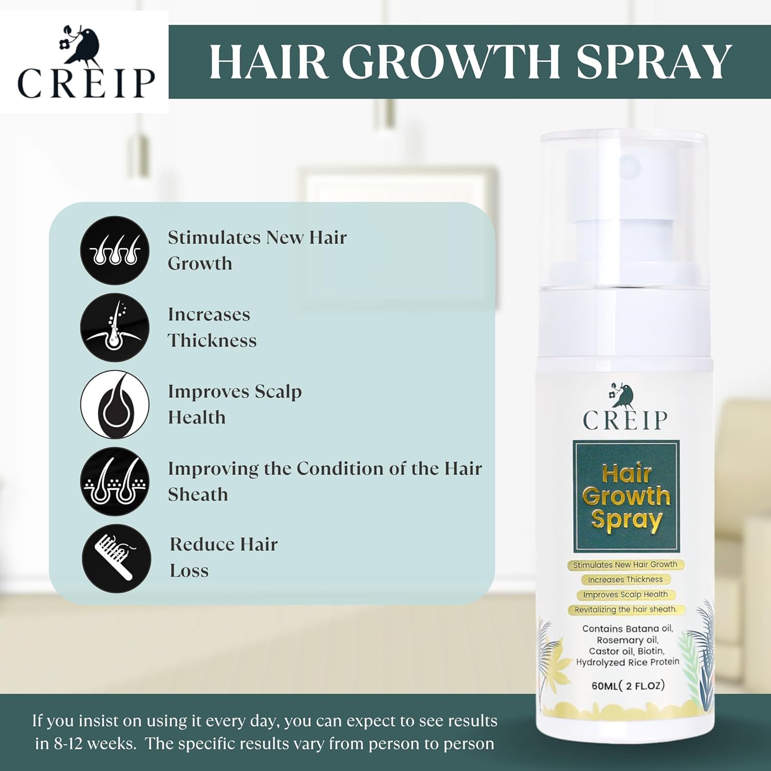 OG Hair Growth Spray, 2 FL OZ: Natural Formula with Batana, Castor and Rosemary Oil, Rice Water, and Biotin for Women and Men - Stimulates Hair Follicles & Promotes Hair Thickening