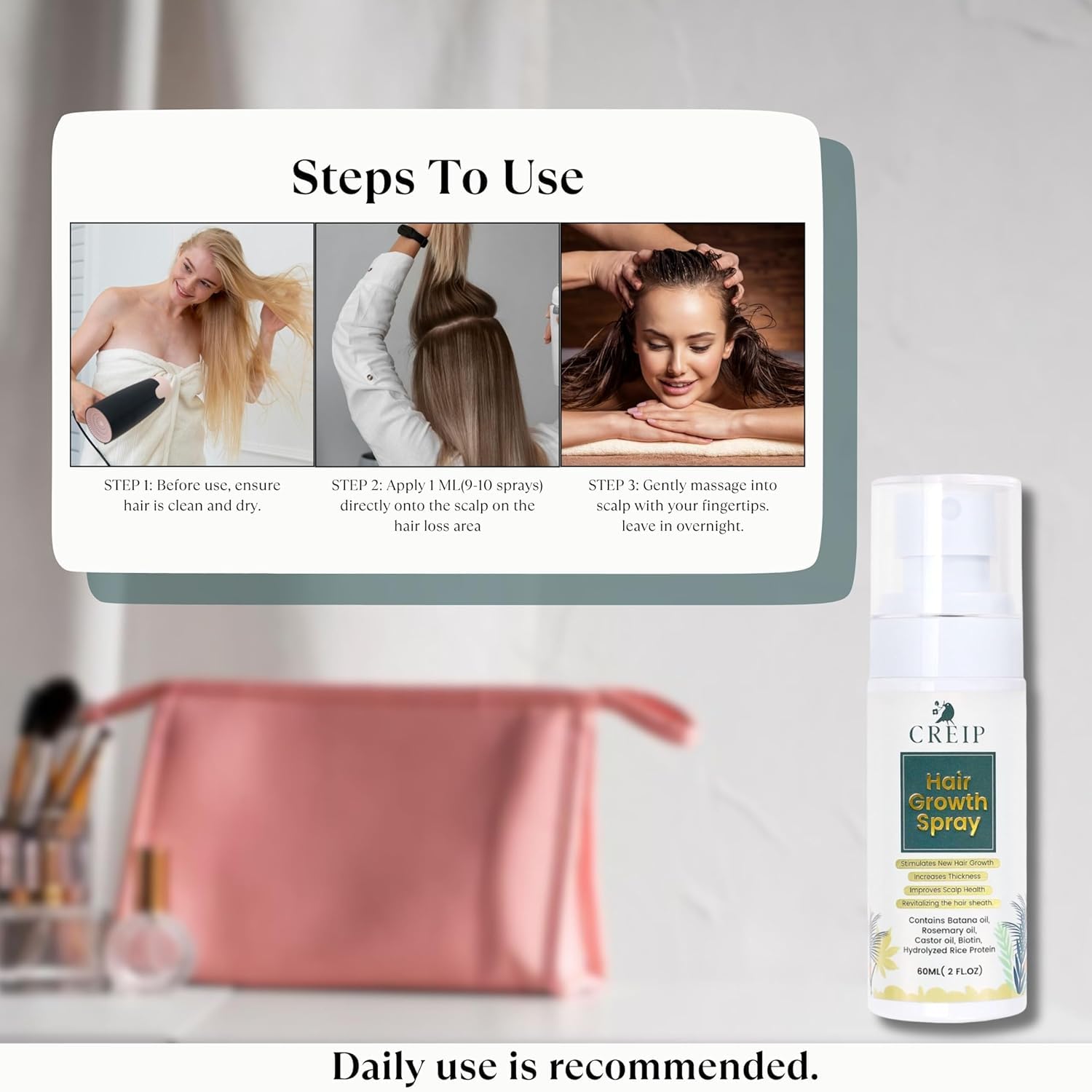 OG Hair Growth Spray, 2 FL OZ: Natural Formula with Batana, Castor and Rosemary Oil, Rice Water, and Biotin for Women and Men - Stimulates Hair Follicles & Promotes Hair Thickening