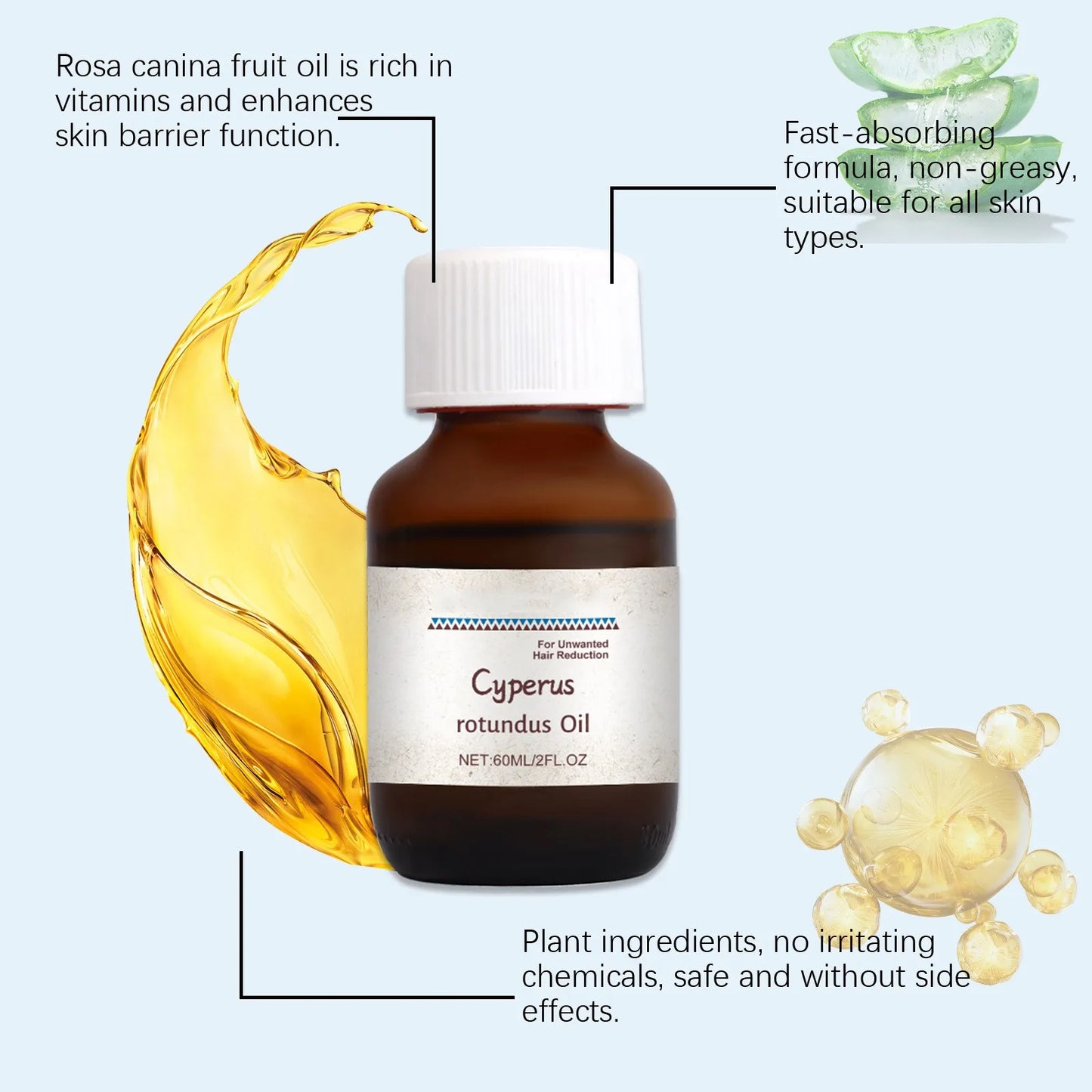alidrop Cyperus Rotundus Hair Removal Care Oil Cyperus Rotundus Plant Oil Body Moisturizing Nourishing Hair Removal Care Oil 60ml - EZ Beauty Lashes